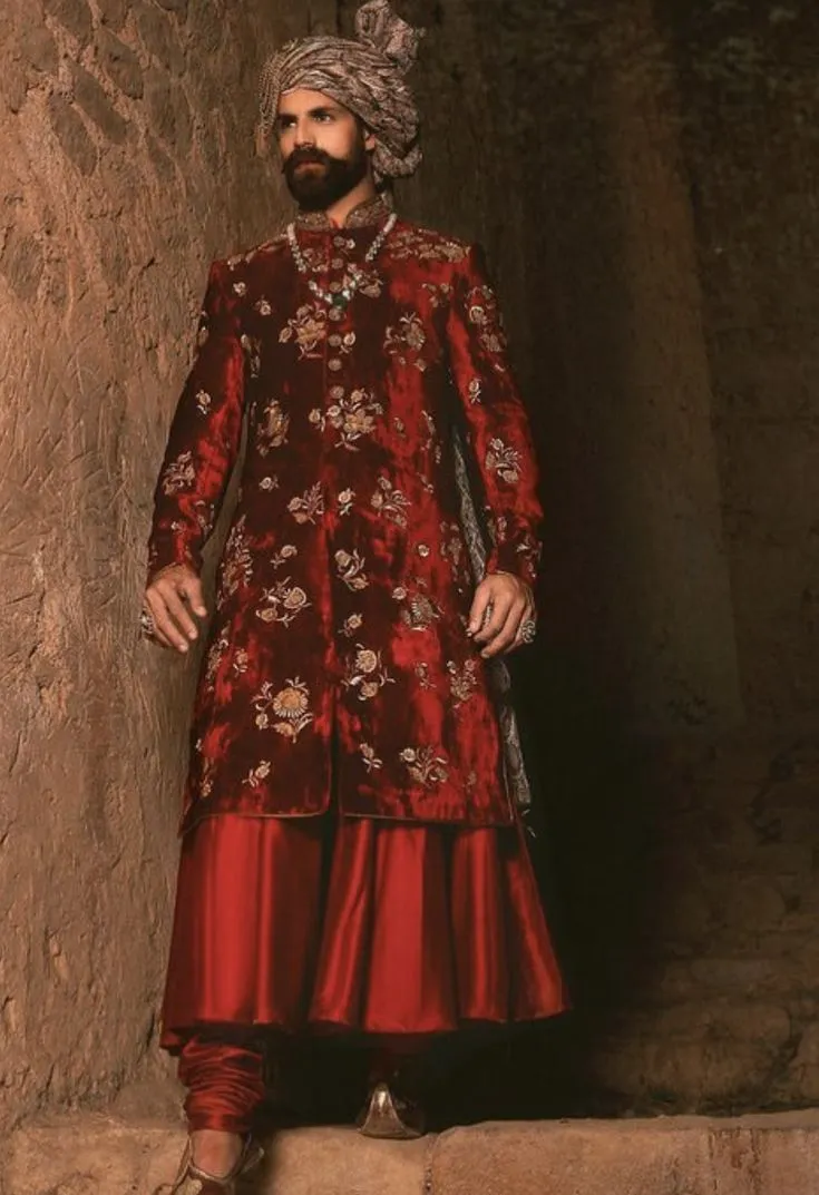 Maroon Sherwani For Groom