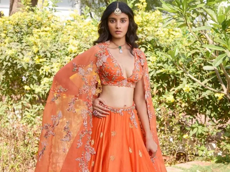 Cape Style Orange Lehenga