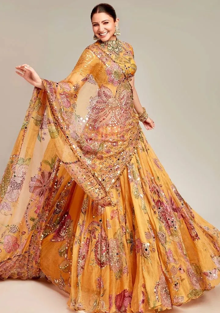 Yellow floral bridal lehenga