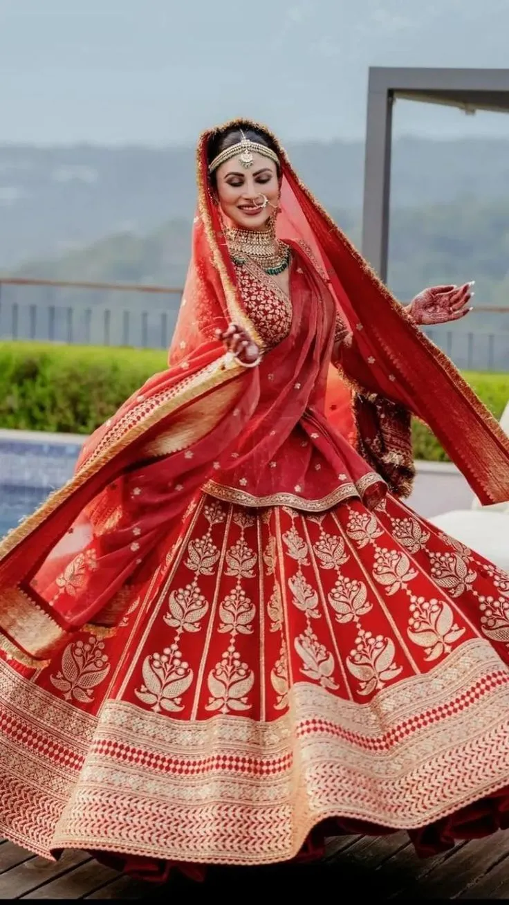 Mouni Roy red white lehenga