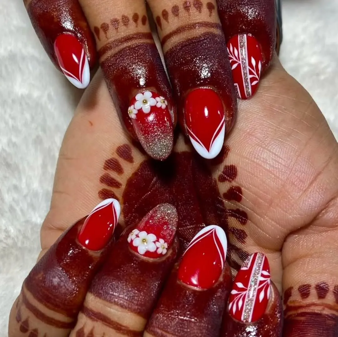 bridal nail art in red colour