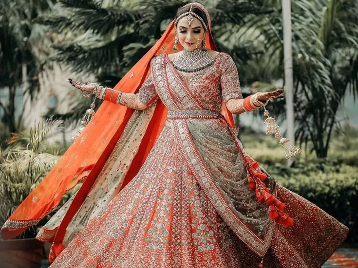 Bohemian Orange Bridal Lehenga