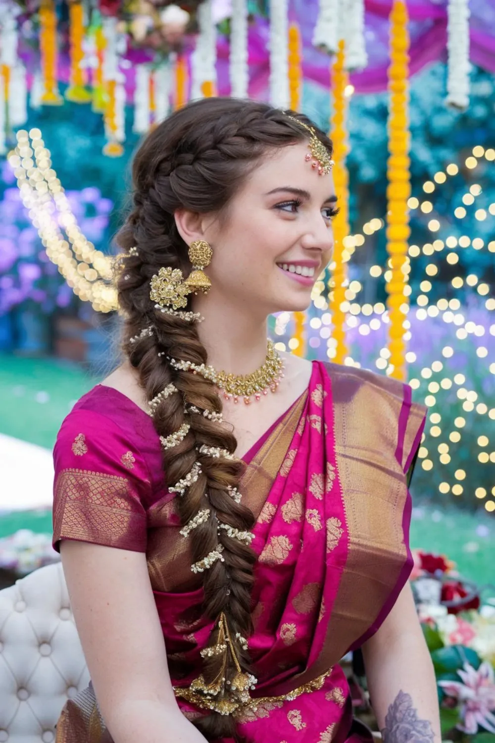 bridal hairstyle with flowers indian