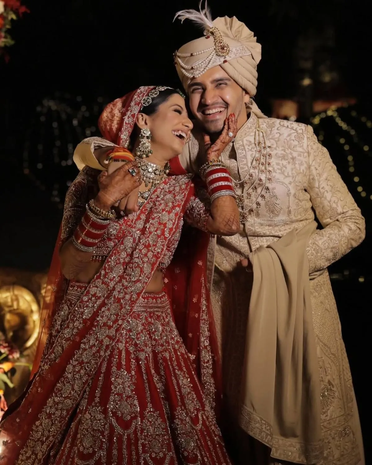 Memorable Indian wedding portrait of bride and groom capturing love and celebration