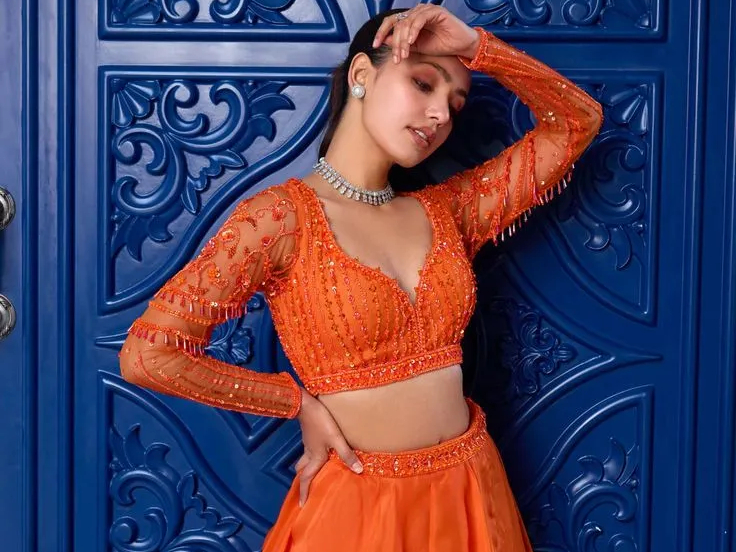 Cord Sets With Jacket And Skirt In Orange Colour