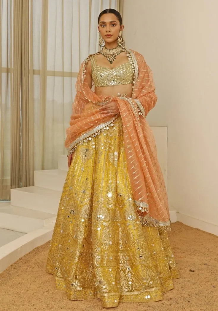 Yellow bridal colour lehenga design