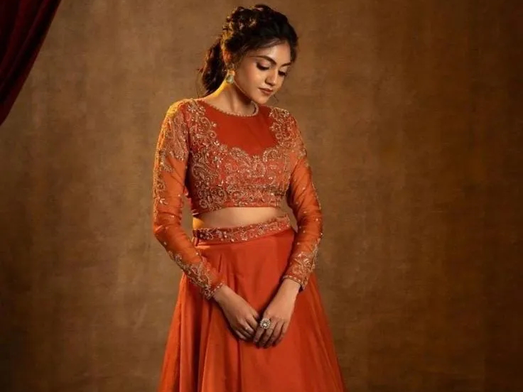 Orange Skirt of Tulle with Designer Blouse
