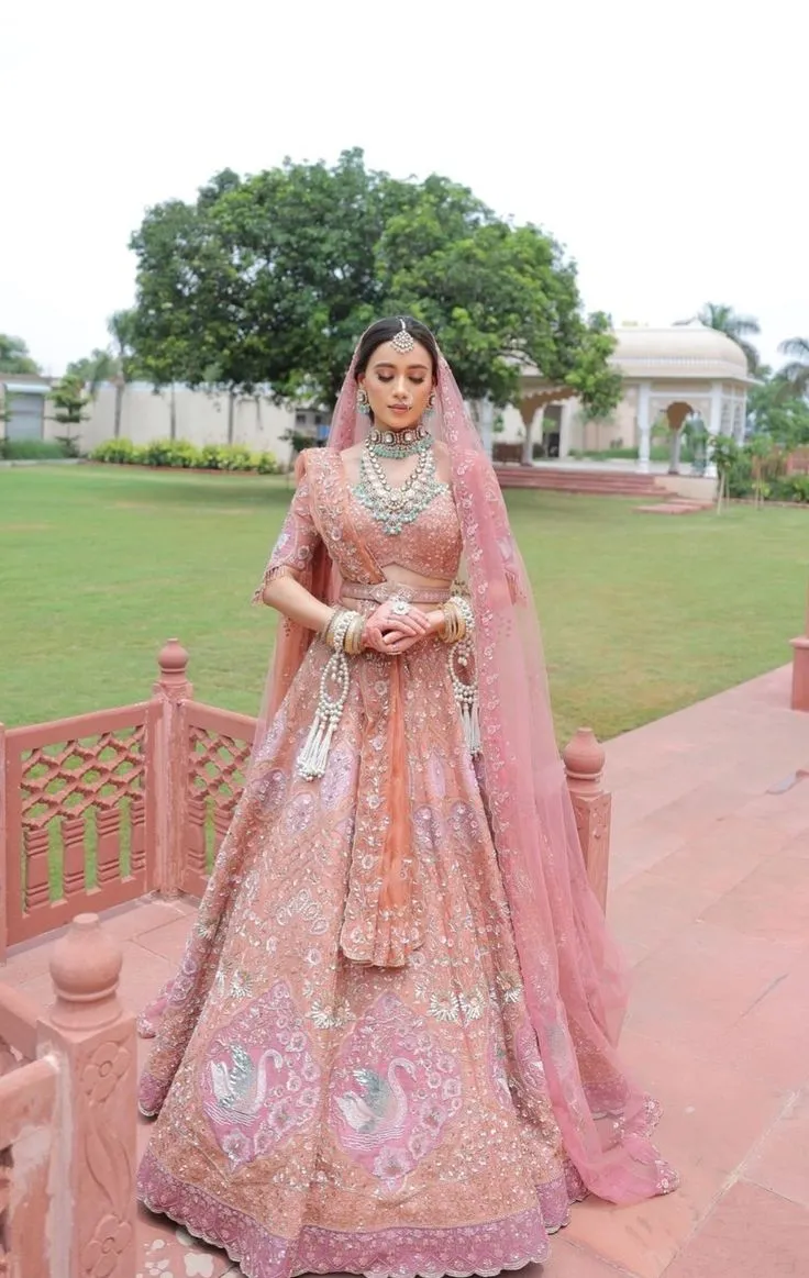 Pastel pink bridal lehenga