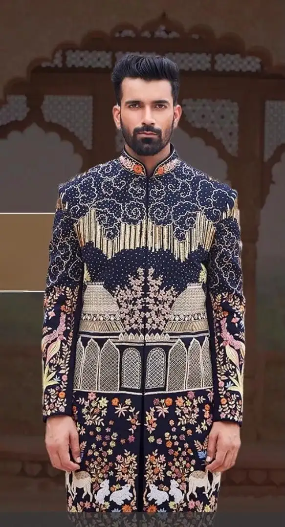 Midnight blue sherwani for groom
