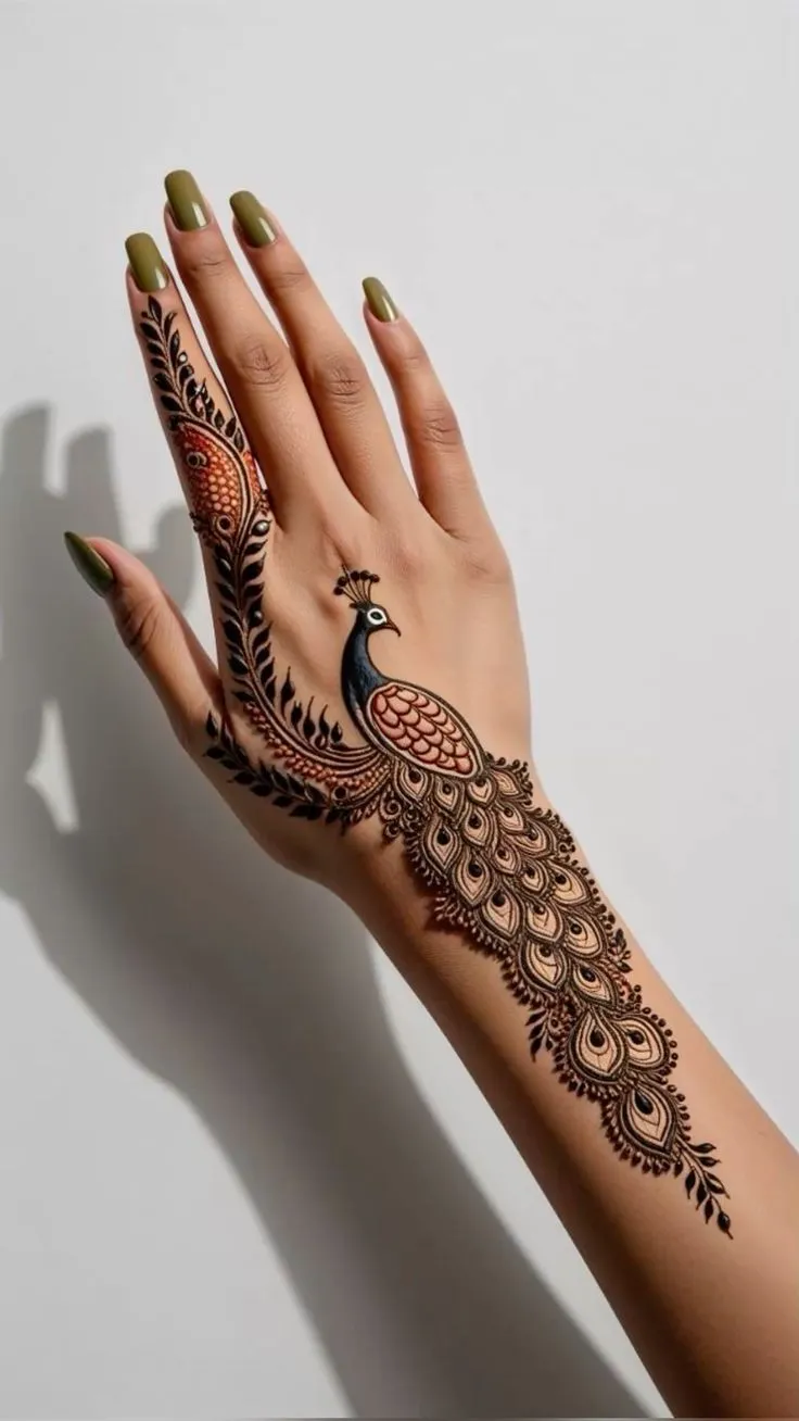 Peacock Finger Mehandi designs