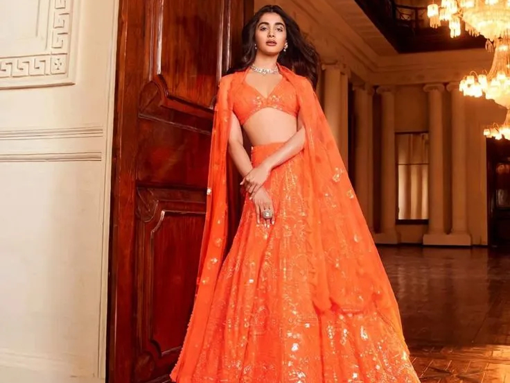 Modern Orange Lehenga with Crop Top