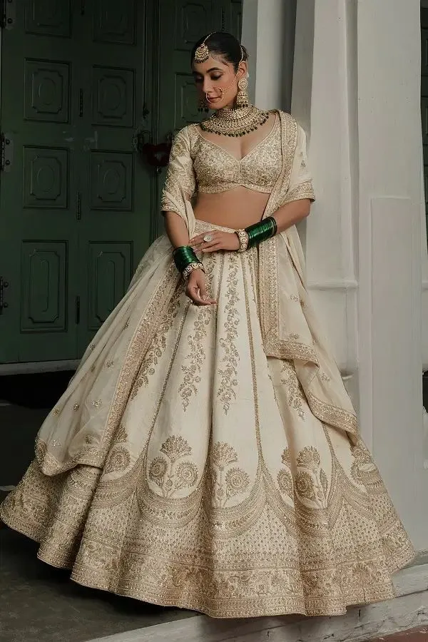 Ivory white bridal lehenga
