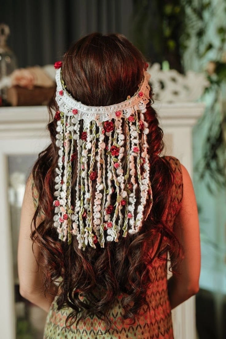 fake hair braids decorated with gold hair pins designs