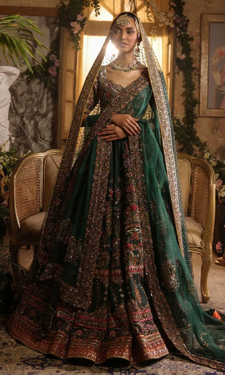 Emerald green bridal lehenga