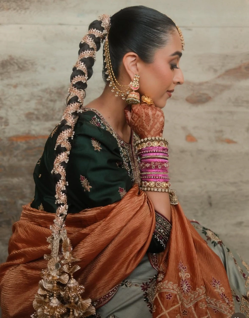 head jewelry with pearl mattal on tie-up hairstyle