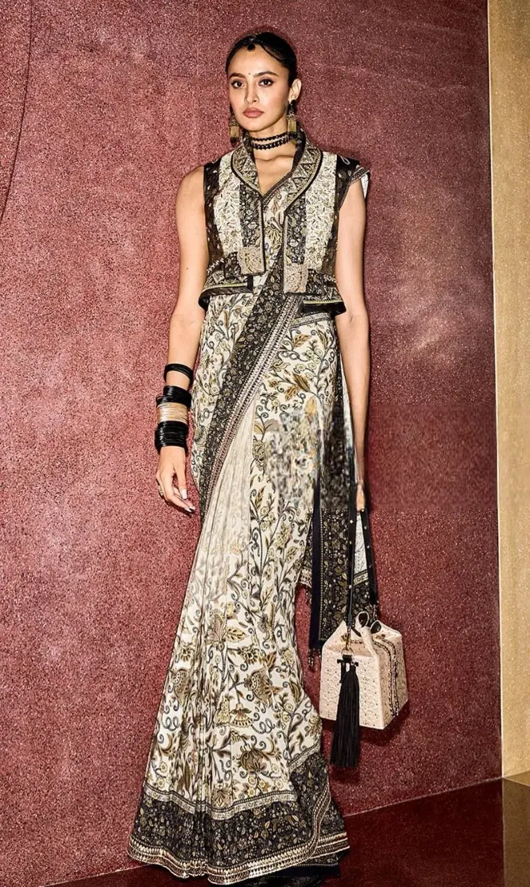 black and white saree combination