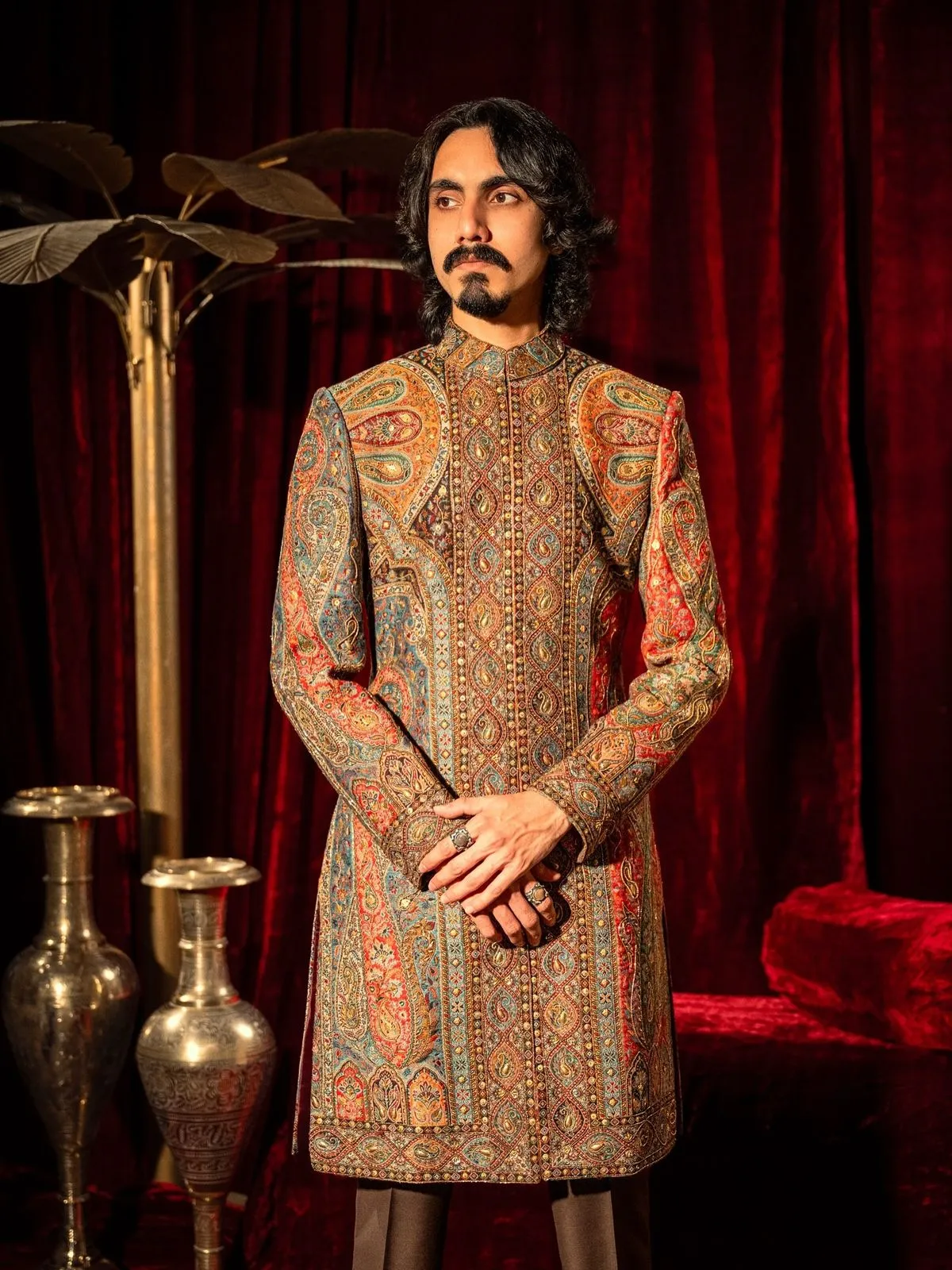 Indian style golden sherwani for groom
