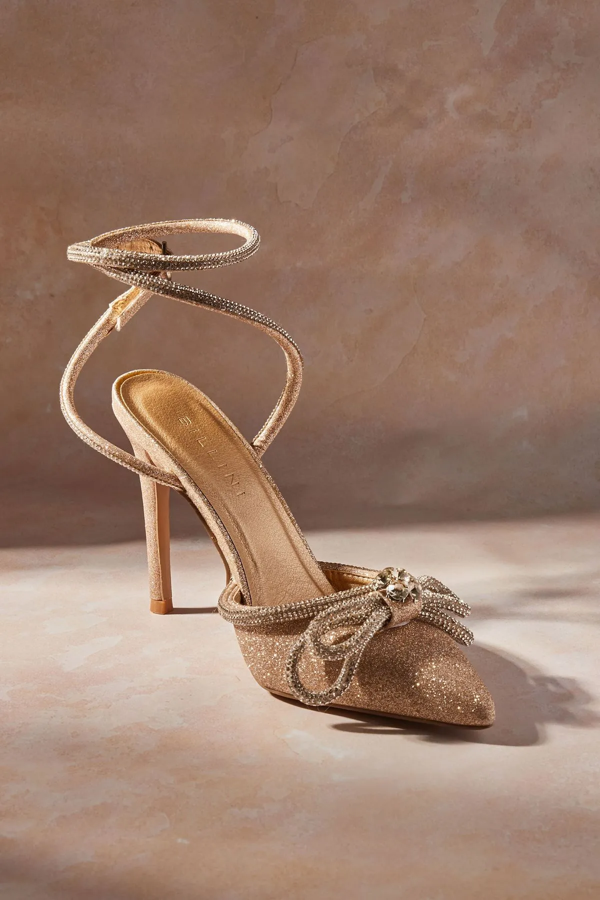 Crystal strap evening heels