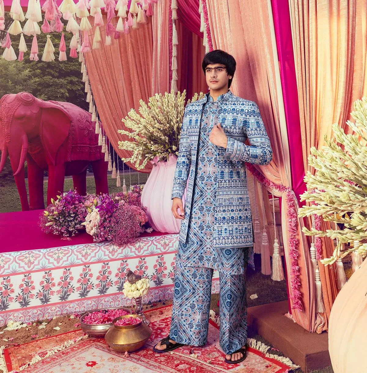 Light and dark blue sherwani style for groom