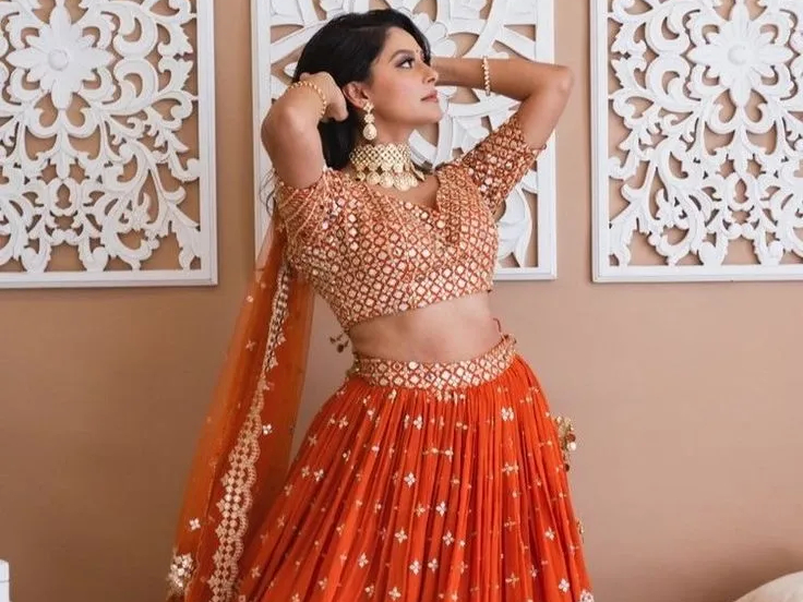 Lehenga With Zari/Mirror Work