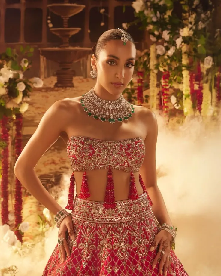 designer blouse with plain lehanga