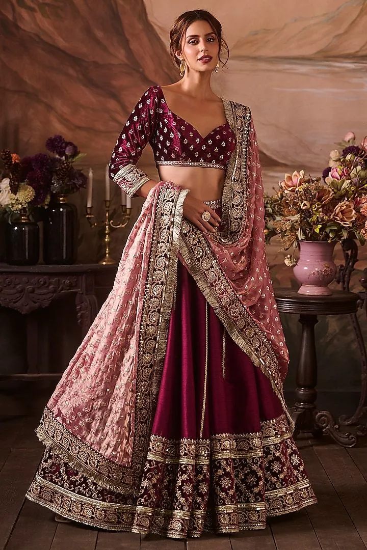 wine colour bridal lehenga