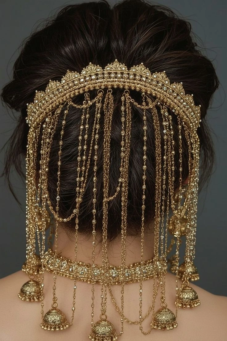 gold hair accessories with latkan for bridal bun