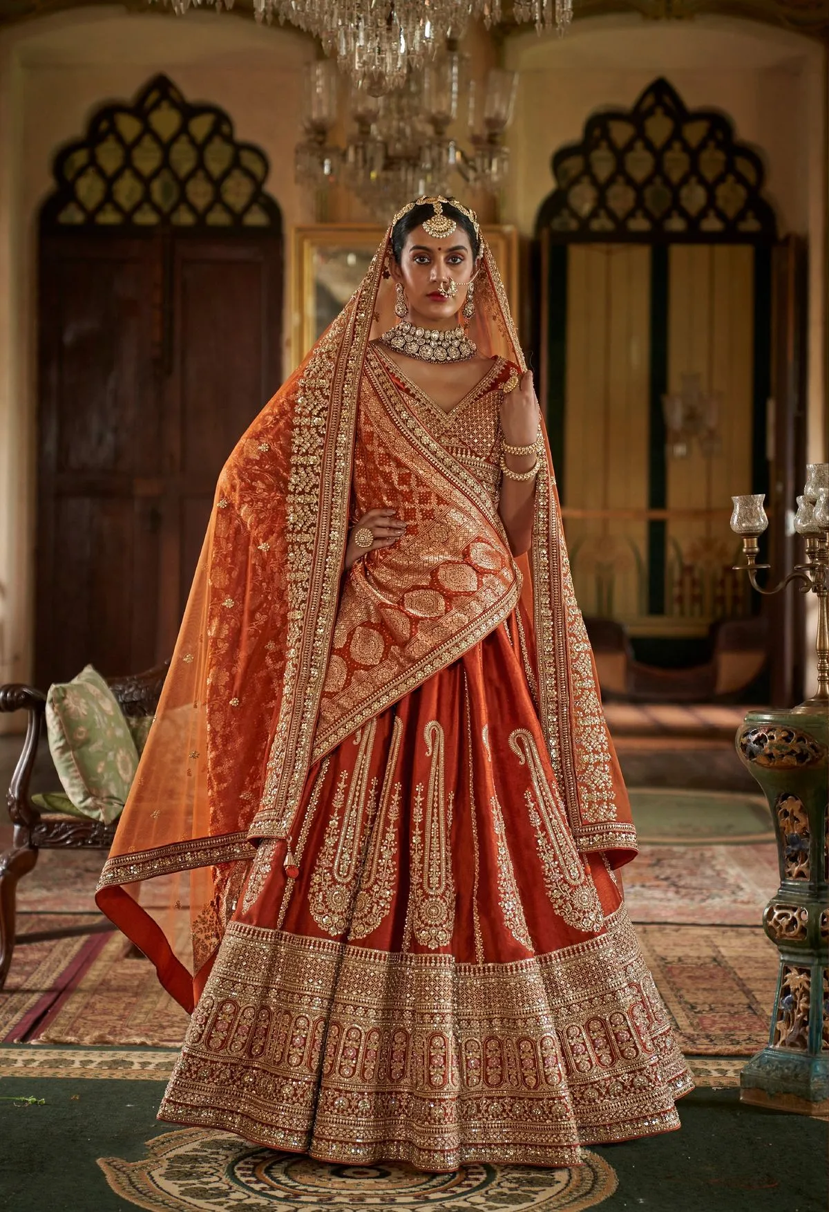 Bright orange bridal lehenga