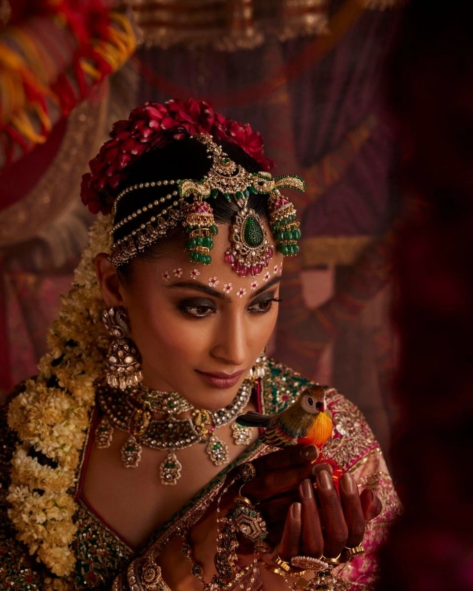 bridal hair accessories with gold clips on ponytail