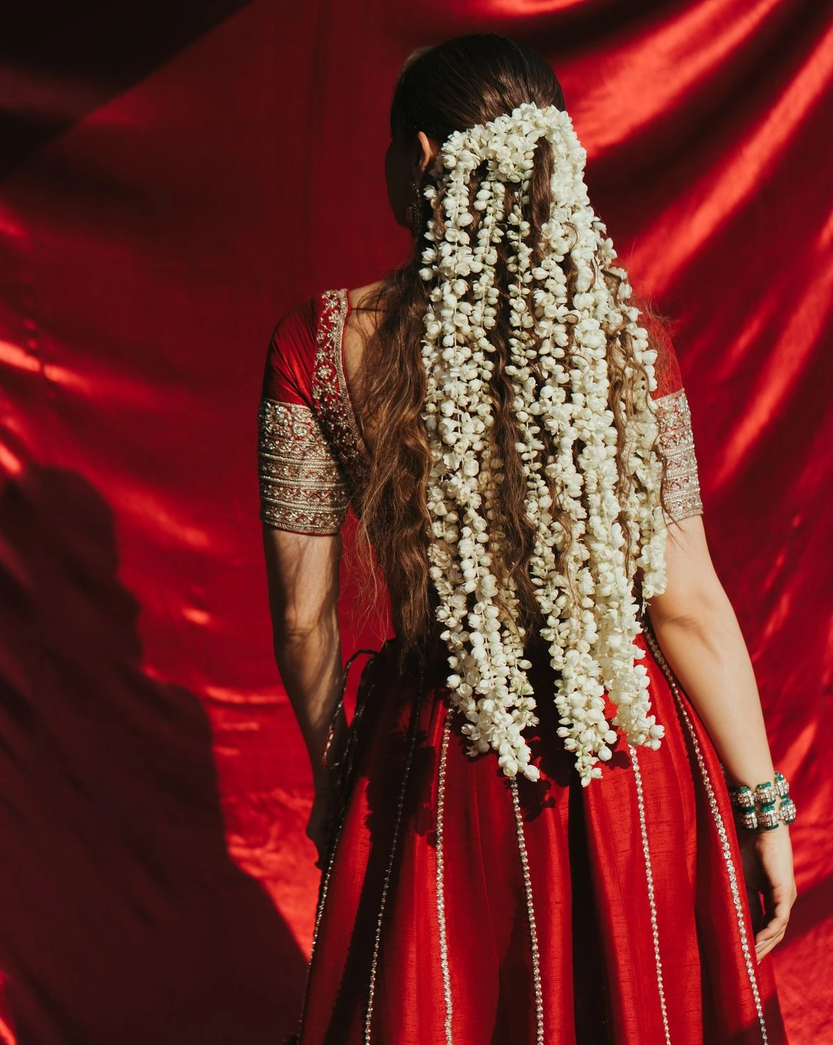 artificial braids with floral hair clips wedding style