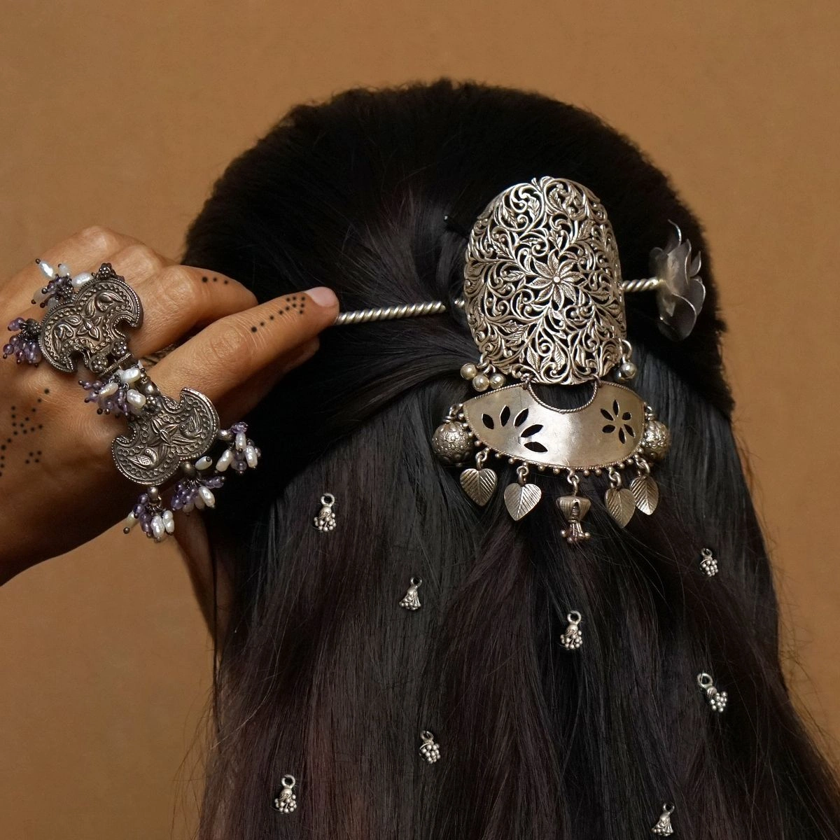 pure silver hair accessories for engagement hairstyle