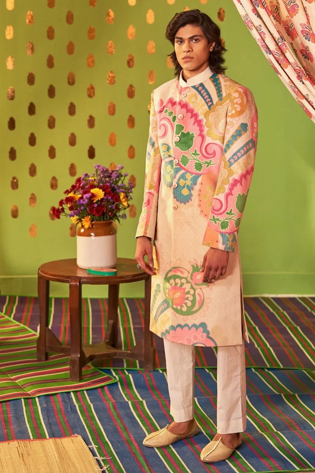 Boho print sherwani for men,