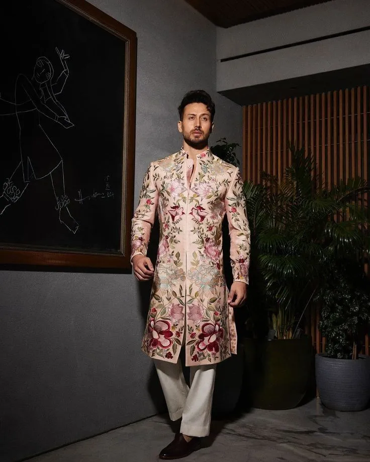 Floral print sherwani for groom