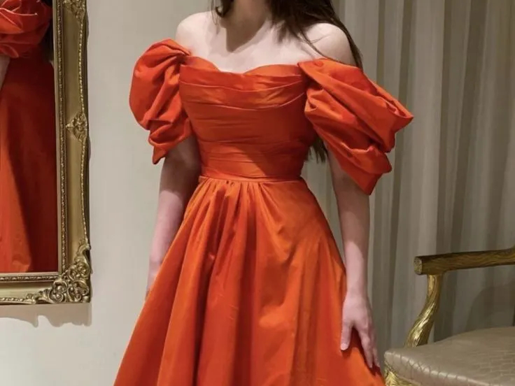 Orange Off-Shoulder Gown