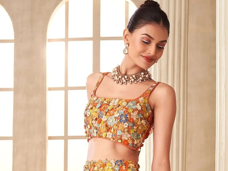 Ethereal Flower Organza Orange Lehenga