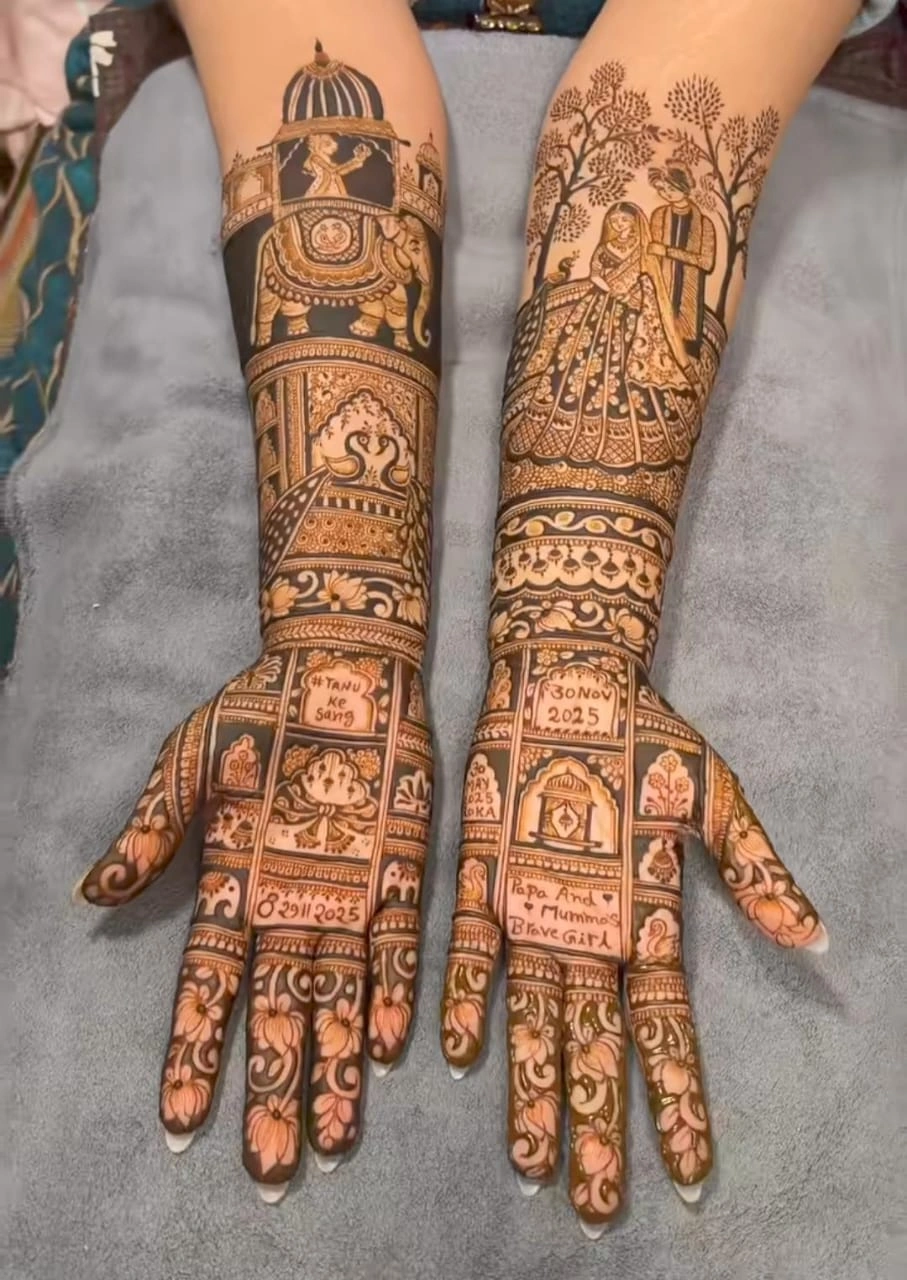 Minimal full hand bridal mehendi design