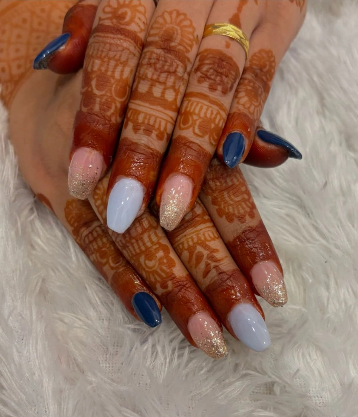 Multicoloured bridal nail art design