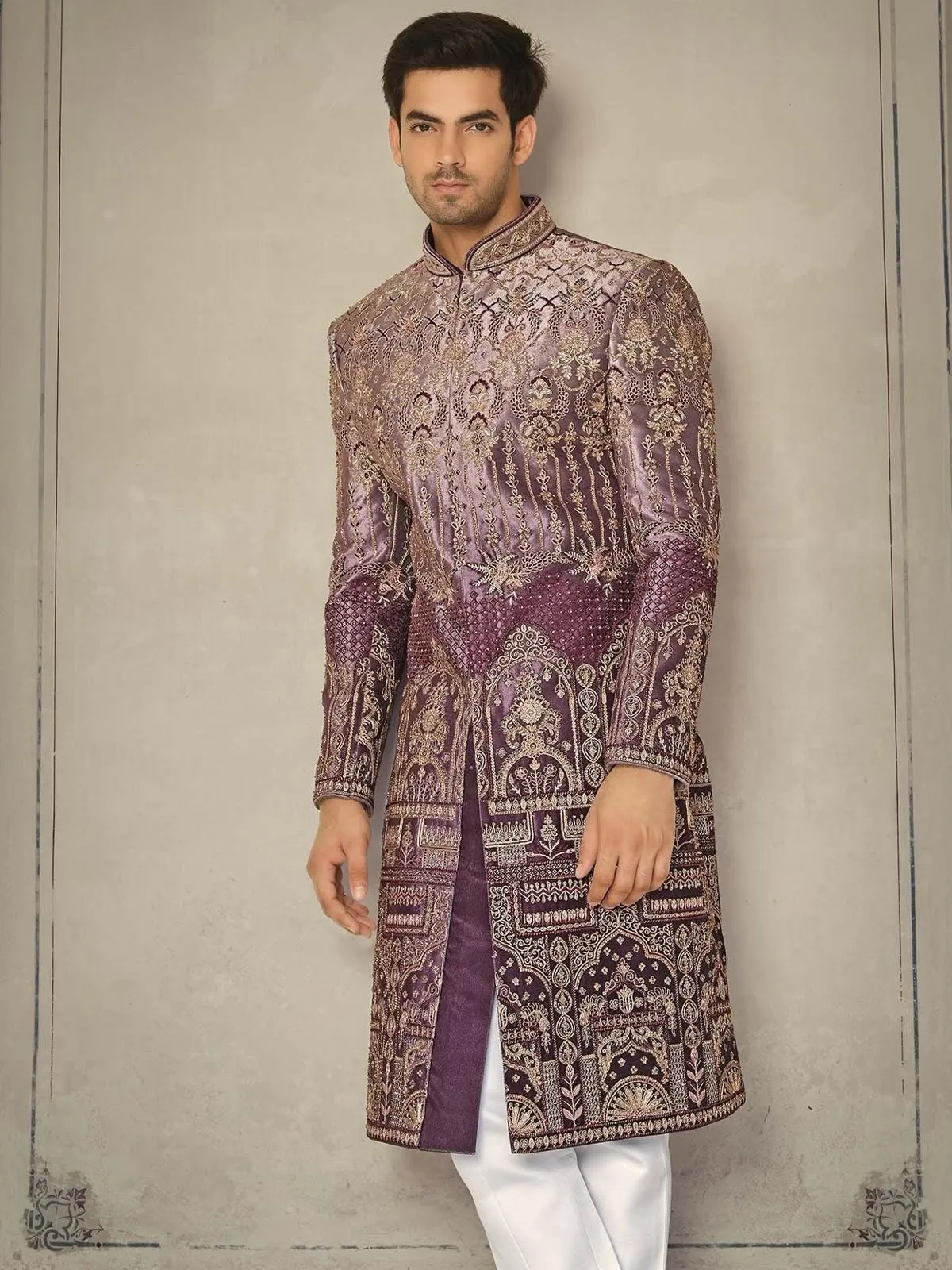 Purple Sherwani for groom
